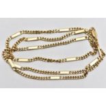 A YELLOW GOLD NECKLACE, designed as a fancy link chain, with plain polished links interspaced by
