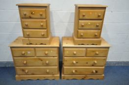 FOUR PINE CHEST OF DRAWERS, to include two chest of two short over two long drawers, and a pair of
