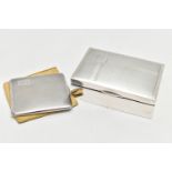 A SILVER CIGARETTE BOX AND CIGARETTE CASE, a box of rectangular form, engine turned pattern with