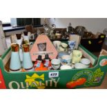 TWO BOXES OF ASSORTED CRUET SETS AND EGG CUPS, to include a quantity of silverplate and cut