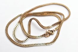 A 9CT GOLD NECKLACE, the chain comprising a series of foxtail links with lobster clasp, import