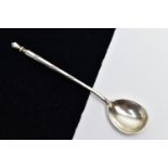 A WHITE METAL CONDIMENT SPOON, the spoon with enamel detail to the reverse, with twist detail handle