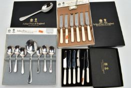 THREE BOXED SETS OF 'ARTHUR PRICE' CUTLERY, to include a boxed set of six tea knives, each fitted