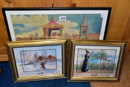 CARL LARSSON FOR GOEBEL, TWO FRAMED CERAMIC PLAQUES, 'Brita with Sledge' and 'Late Summer' both from