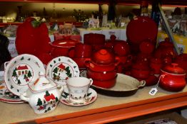 A VILLEROY & BOCH CORDOBA RED PART DINNER SET, LE CREUSET POTS, TOGETHER WITH A GROUP OF MASON'S '