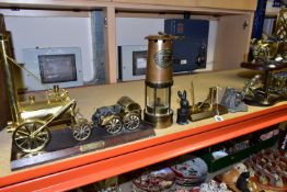 A COLLECTION OF MINING AND COLLIERY MODELS TOGETHER WITH A MINER'S LAMP, comprising a Welsh brass
