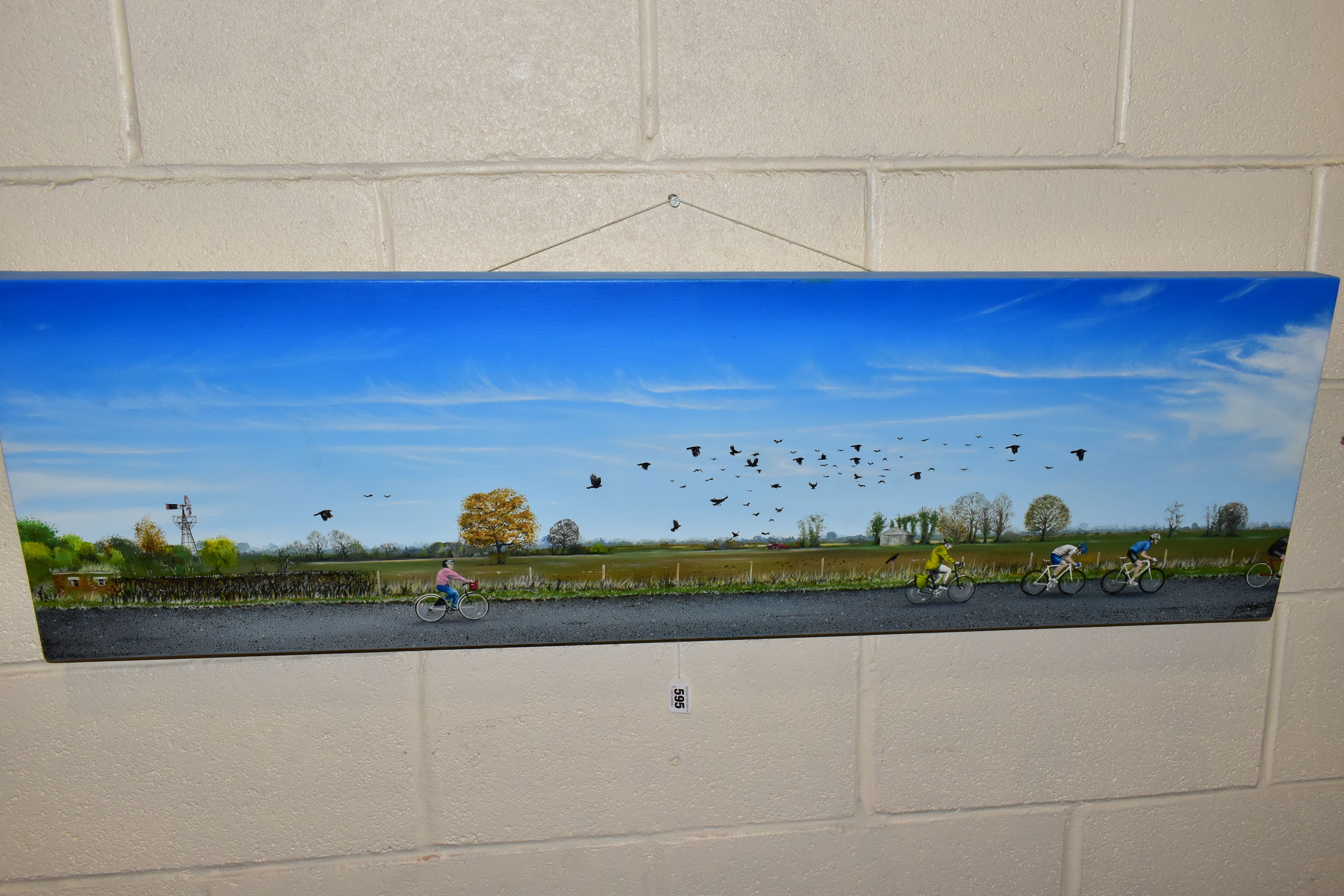 D. MITCHELL (CONTEMPORARY) CYCLISTS RIDING ALONG A RURAL ROAD, signed and dated bottom right 2002,