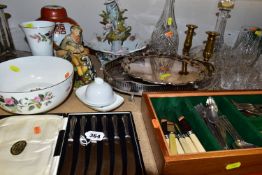 A GROUP OF CUT GLASS, CERAMICS AND CUTLERY, comprising four pieces of Wedgwood 'Hathaway Rose'