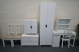 A SELECTION OF WHITE IKEA FURNITURE, to include a two door wardrobe, width 60cm x depth 51cm x