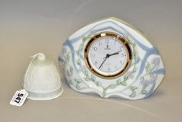 A LLADRO 1992 CHRISTMAS BELL TOGETHER WITH A LLADRO MANTEL CLOCK, Daisa 1988, height 15cm x width