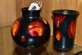 TWO POOLE POTTERY GALAXY VASES, comprising a squat bulbous vase, height 10cm, printed backstamp, and
