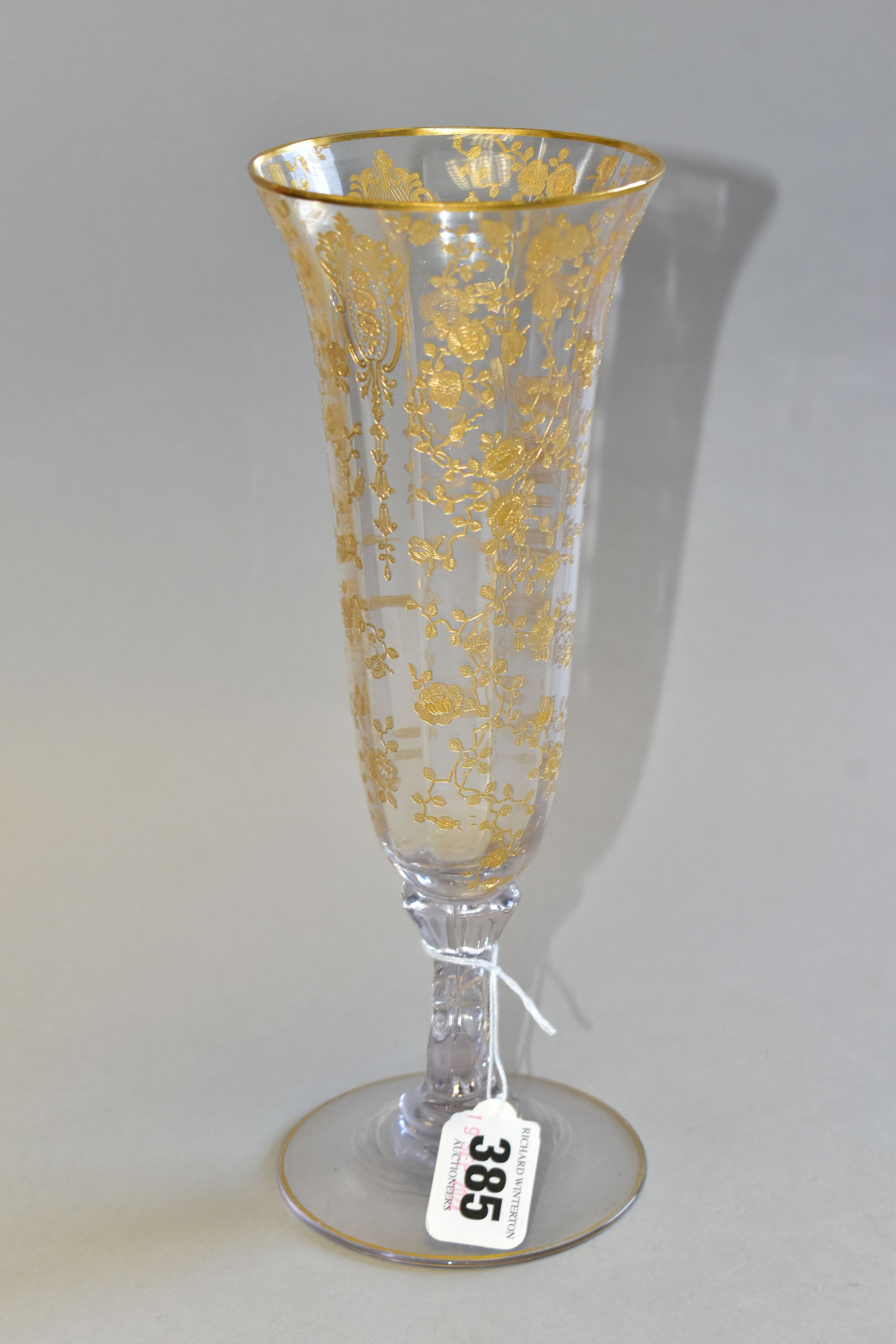 A CAMBRIDGE GLASS 'ROSE POINT' VASE, made in America in the mid twentieth century, vase is etched