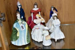 EIGHT ROYAL DOULTON AND ROYAL WORCESTER FIGURINES, comprising Royal Doulton: Premiere HN2343, Masque