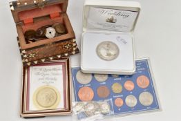 A 'THE ROYAL MINT' SILVER COIN AND OTHER COINS, a silver commemorative coin celebrating the