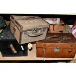 A COLLECTION OF EARLY 20TH CENTURY BOXES AND CASES, comprising three wooden boxes, lined with