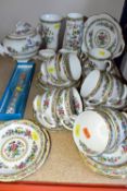 A COALPORT 'MING ROSE' PATTERN TEA SET, comprising one teapot, one bread and butter plate, cream