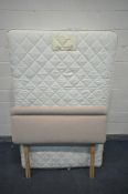 A HUSH-A-BYE 4FT DIVAN BED AND MATTRESS, along with a headboard (condition - some marks to