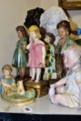 A GROUP OF BUSTS AND FIGURES OF WOMEN AND CHILDREN, mainly chalkware with some more modern resin