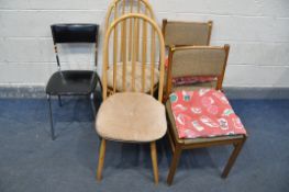 A CHROME FRAME CHAIR, with leatherette upholstery, labelled Keron, a pair of Ercol style spindle