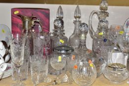 A COLLECTION OF CUT CRYSTAL comprising a Royal Brierley Crystal claret jug in the Fuchsia pattern