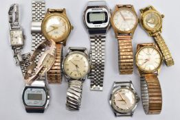 A BAG OF ASSORTED WRIST WATCHES, a Oris watch head together with, nine wrist watches, names to