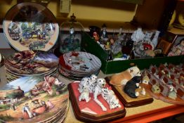 ONE BOX OF ORNAMENTS, A COLLECTION OF CERAMIC THIMBLES AND TWENTY SIX COLLECTABLE PLATES, to include