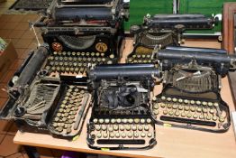 FIVE EARLY TWENTIETH CENTURY MANUAL TYPEWRITERS, comprising a Sydney Model 4, and four Corona