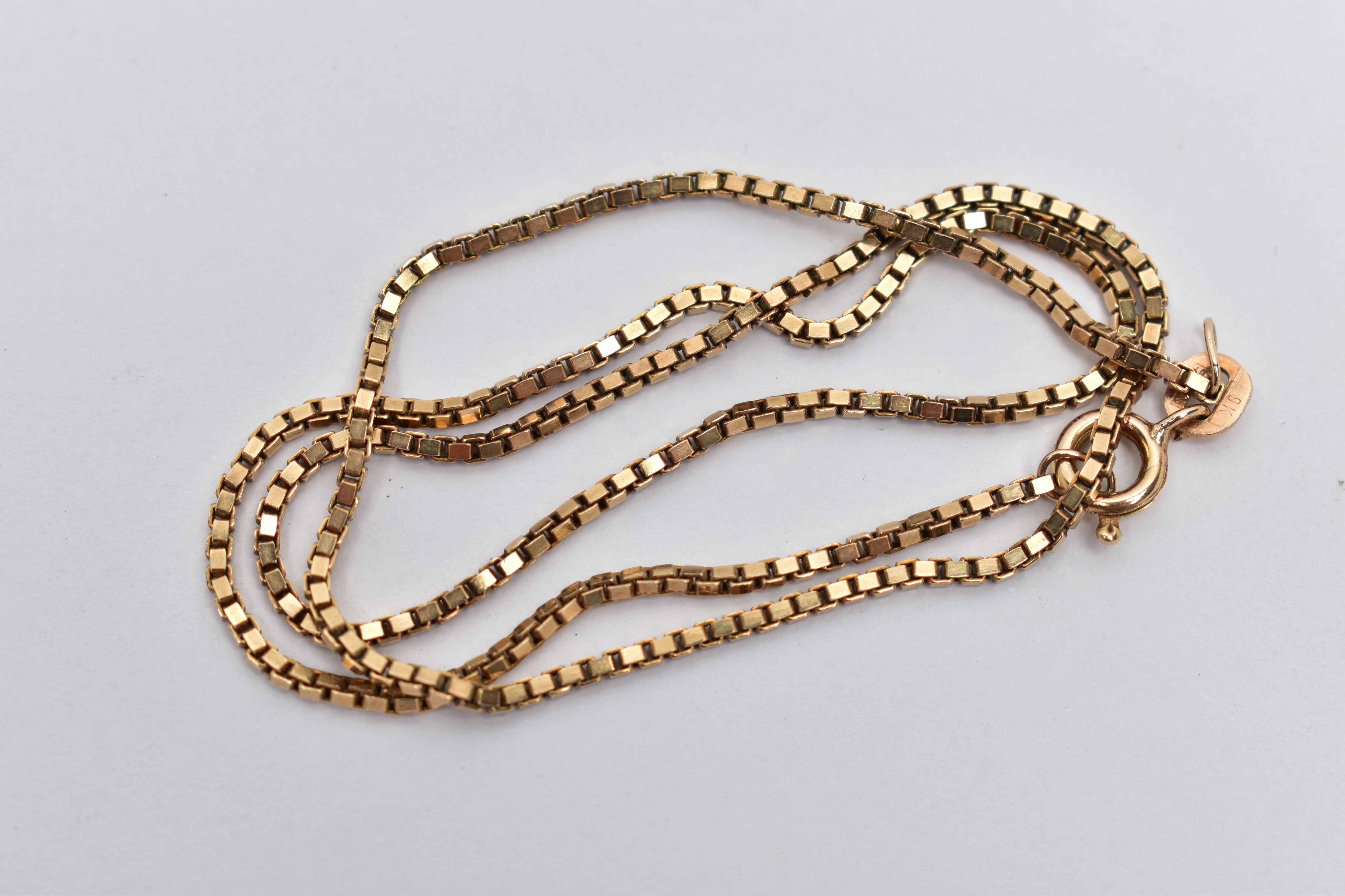 A 9CT GOLD CHAIN NECKLACE, a fine box link chain, approximate chain length 380mm, fitted with a - Image 2 of 2