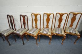A SET OF FOUR WALNUT QUEEN ANNE STYLE DINING CHAIRS, and a set of two similar chairs (6)