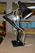 A TWO STEP ANGLEPOISE LAMP, a 1930's design by Herbert Terry & Sons, black with green felt on