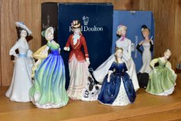 A GROUP OF ROYAL DOULTON AND WEDGWOOD FIGURINES, comprising Royal Doulton: Jane HN3260, Sarah HN3384