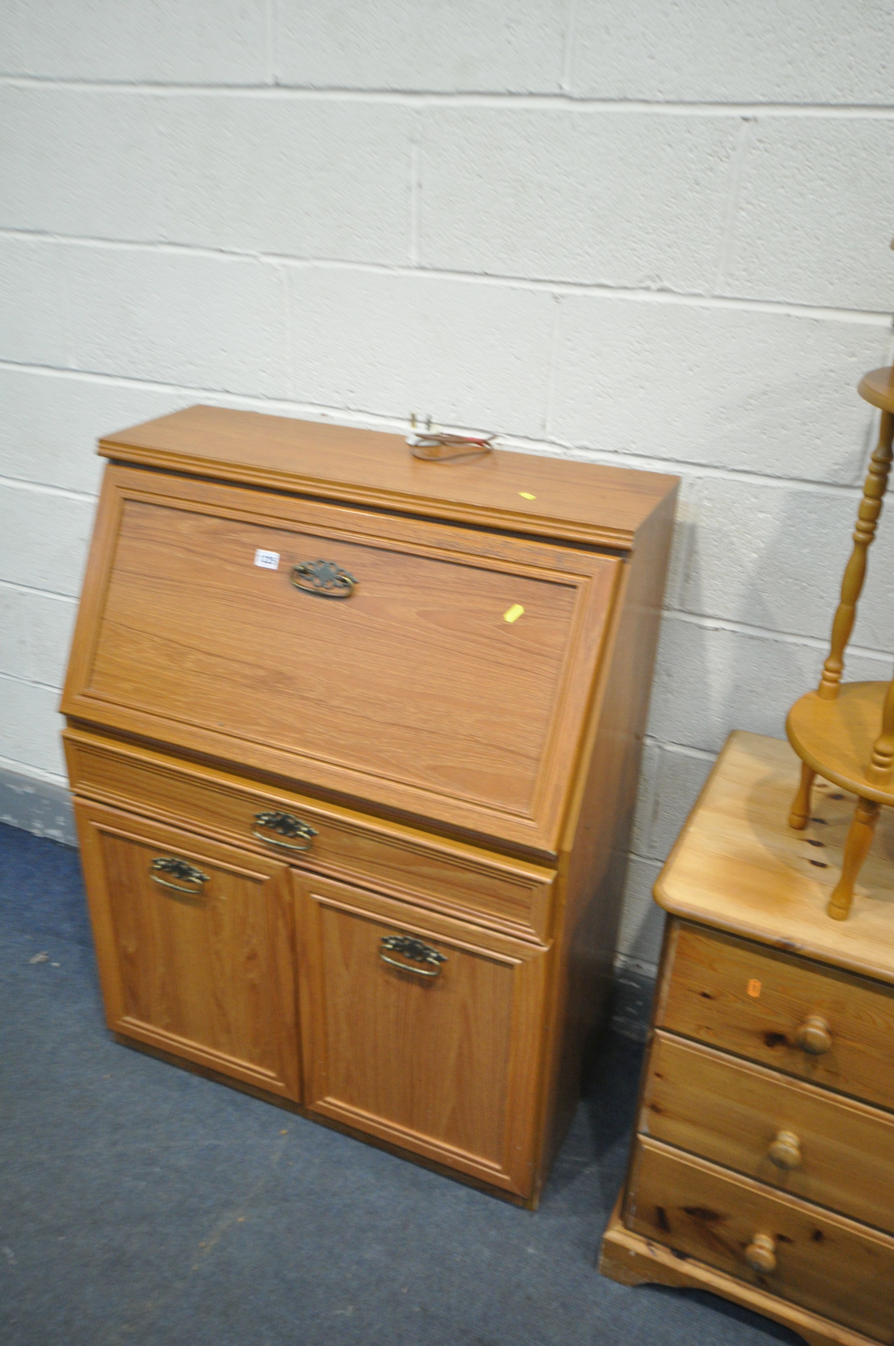 A PINE DRESSING TABLE with six drawers, width 137cm x depth 46cm x height 70cm, with stool, a teak - Image 2 of 4