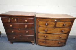 TWO VICTORIAN CHEST OF TWO SHORT OF THREE LONG DRAWERS, largest chest width 106cm x depth 54cm x