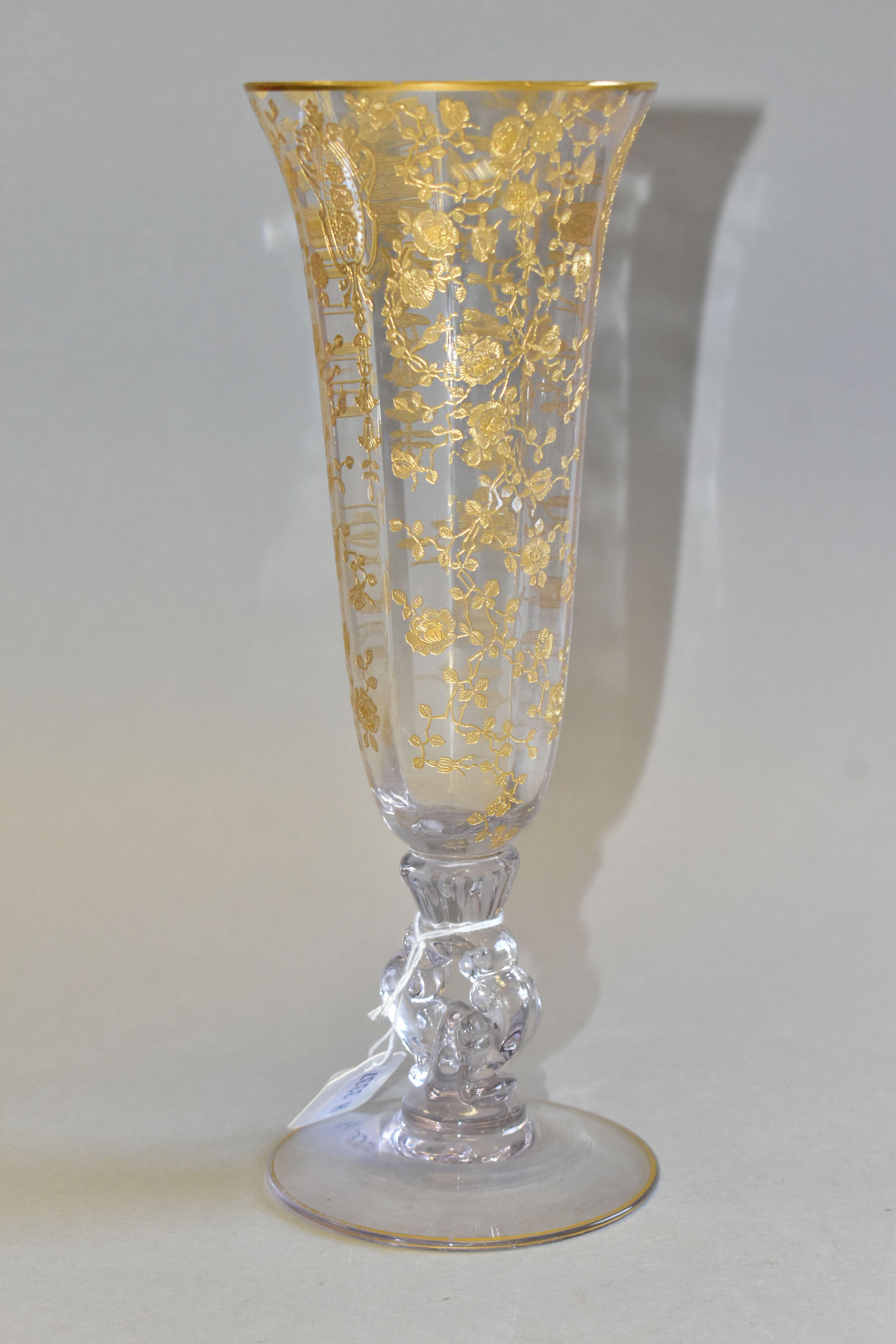 A CAMBRIDGE GLASS 'ROSE POINT' VASE, made in America in the mid twentieth century, vase is etched - Image 2 of 5