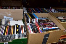 SIX BOXES OF ASSORTED DVDS AND CDS, to include over one hundred DVDs including, Officer and a