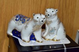 BOXED ROYAL CROWN DERBY LIMITED EDITION PAPERWEIGHTS, 'Boris and Alice Polar Bear Cubs' 390/950,