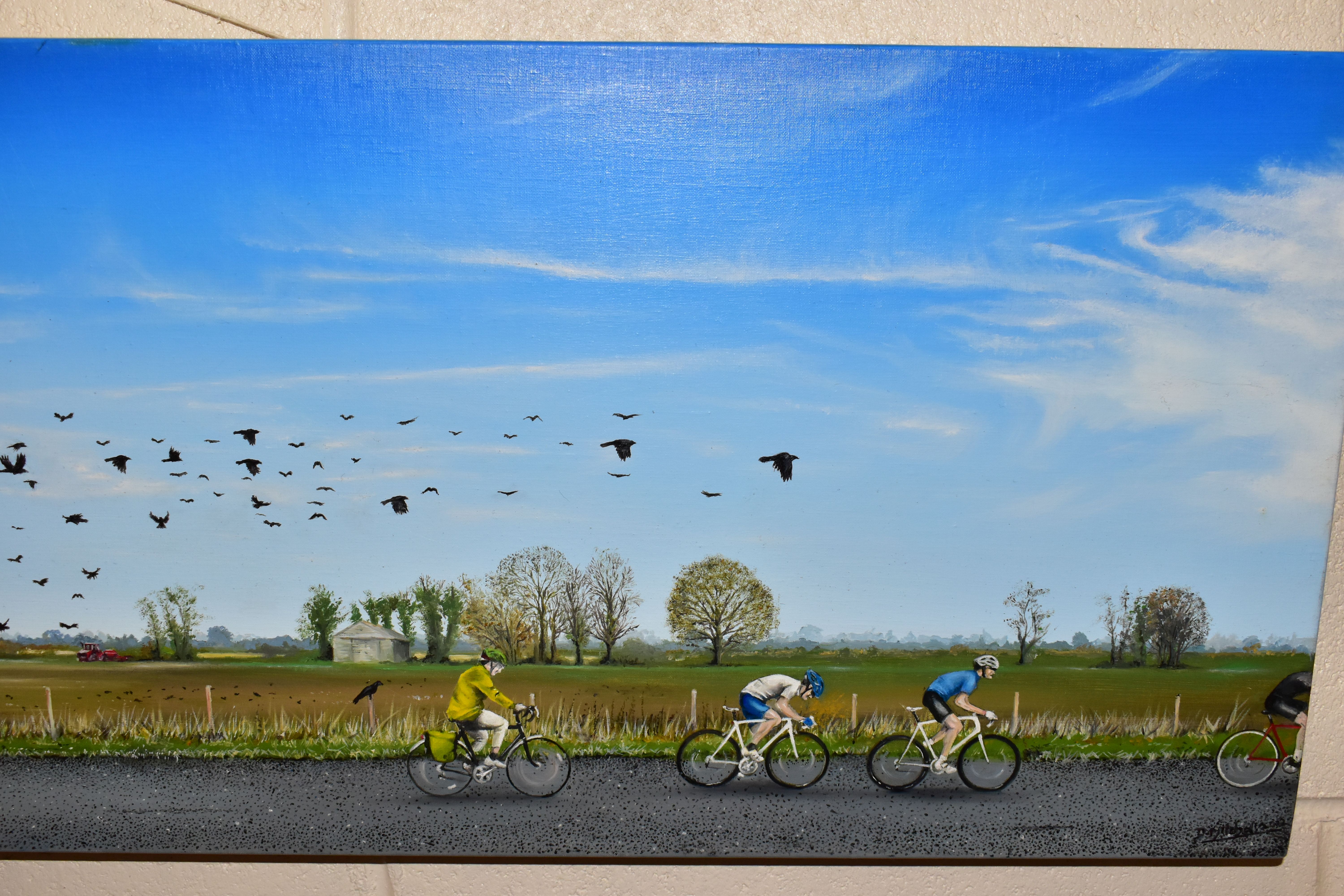 D. MITCHELL (CONTEMPORARY) CYCLISTS RIDING ALONG A RURAL ROAD, signed and dated bottom right 2002, - Image 3 of 5