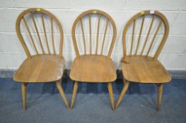 A SET OF THREE ERCOL MODEL 400 WINDSOR CHAIRS (condition - dusty/dirty, surface marks, stains and
