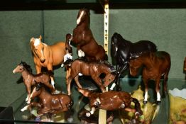 EIGHT BESWICK HORSE AND FOAL FIGURES, comprising Welsh Cob (Rearing) no 1014, Mare (Facing Right,