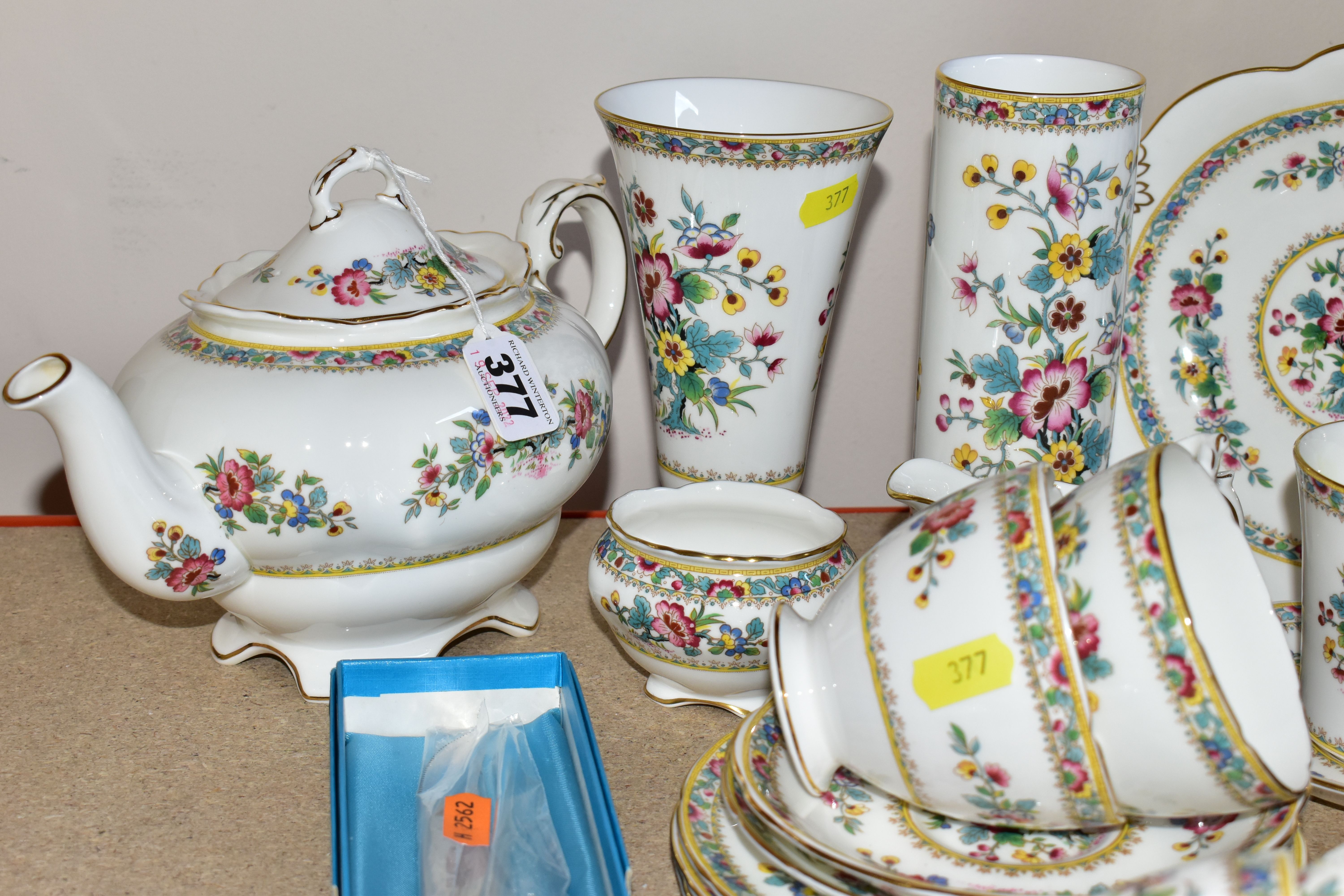 A COALPORT 'MING ROSE' PATTERN TEA SET, comprising one teapot, one bread and butter plate, cream - Image 2 of 4