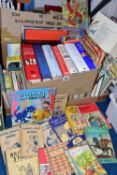 FIVE BOXES OF ASSORTED BOOKS to include 1940's and 1960's children's learn to read books, a