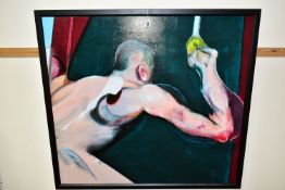 TWO MODERN DECORATIVE CANVAS PRINTS, comprising a detail from Francis Bacon's 'Man Turning on the