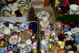 FIVE BOXES AND LOOSE CERAMICS ETC, to include two boxes of decorative ornaments, Price Kensington