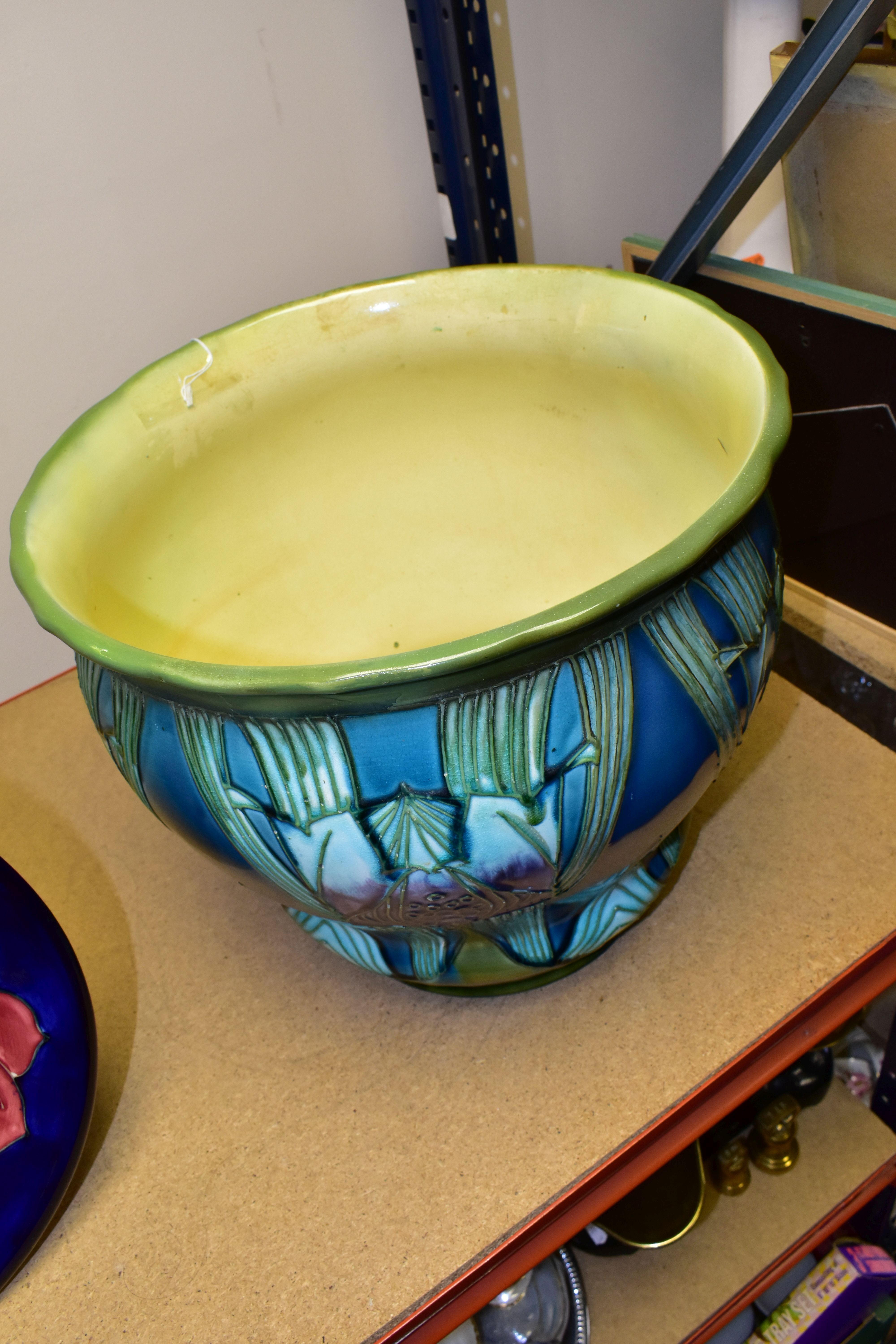 A VERY LARGE MINTON JARDINIERE, with a green, turquoise and lilac coloured Art Nouveau ' - Image 3 of 4