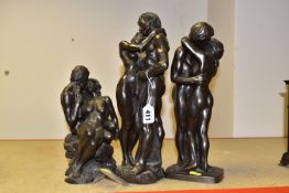 THREE EROTIC BRONZED FIGURES, made by Heredities comprising 'Adam and Eve', 'Feelings of Love'