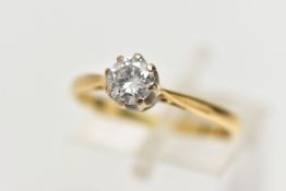 A DIAMOND SINGLE STONE RING, set with a round brilliant cut diamond, within a white eight claw