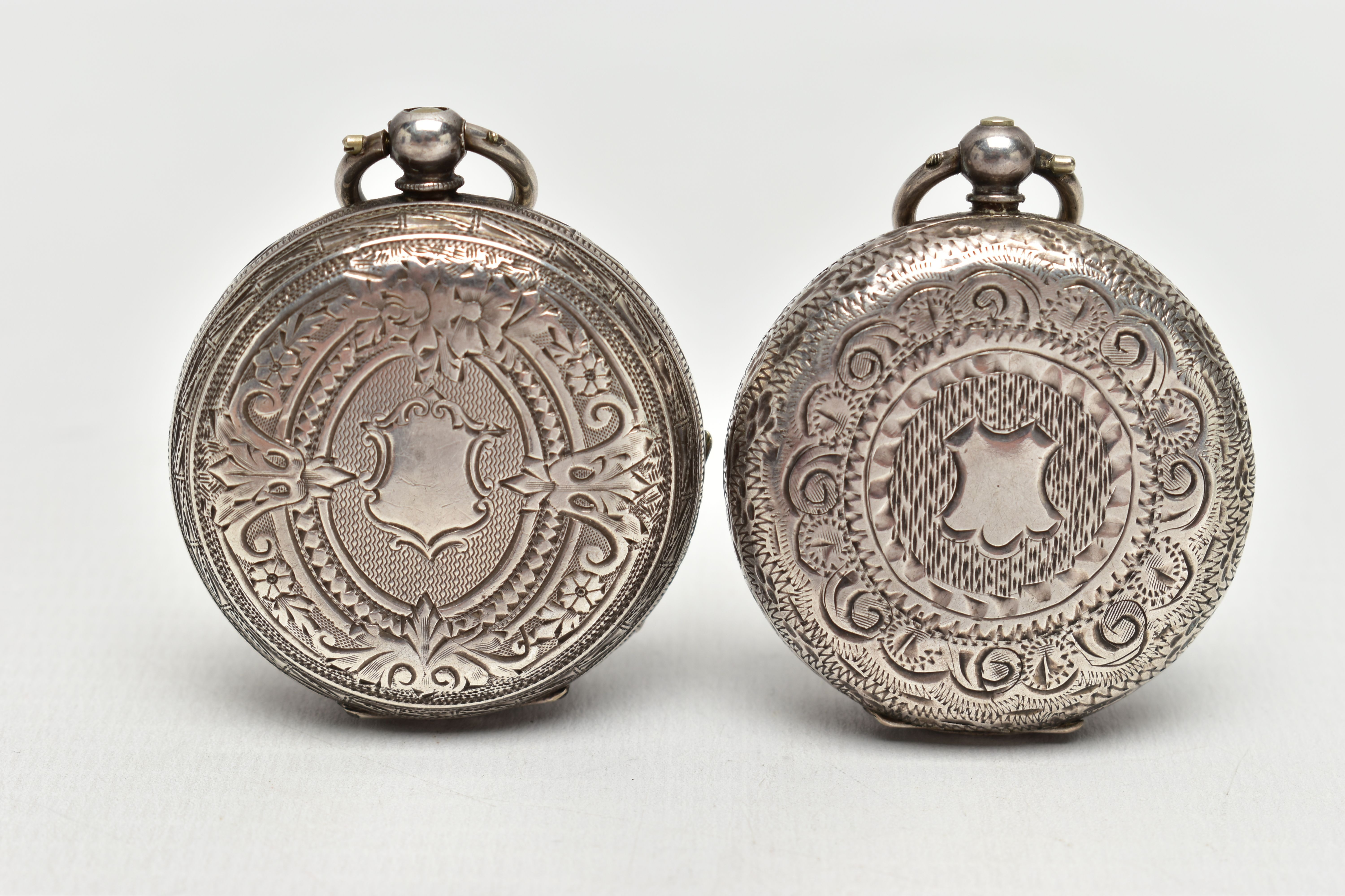 TWO SILVER LADIES POCKET WATCHES, the first a white circular dial with Roman numeral hourly markers, - Image 2 of 5