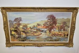 DON VAUGHAN (BRITISH 1916-??) 'LORNA DOONE FARM WITH STAGE COACH', a nostalgic English landscape