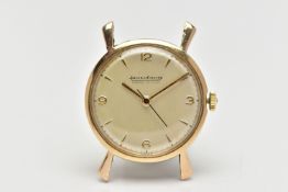 A YELLOW METAL JAEGER-LE COULTRE WATCH HEAD, the champagne colour circular dial, with Arabic