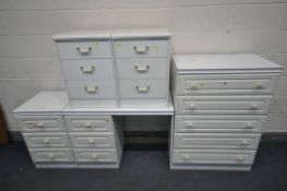 AN ALSTONS WHITE FINISH BEDROOM SUITE, comprising a chest of five drawers, width 79cm x depth 47cm x